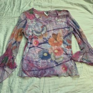 vintage butterfly purple mesh top with butterfly style sleeves